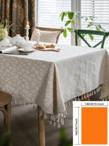 1 buc. Față de masă cu ciucuri, în stil pastoral francez, bej, cu imprimeu de crizanteme, husă de masă dreptunghiulară pentru măsuța de cafea, dulap TV, decor pentru casă