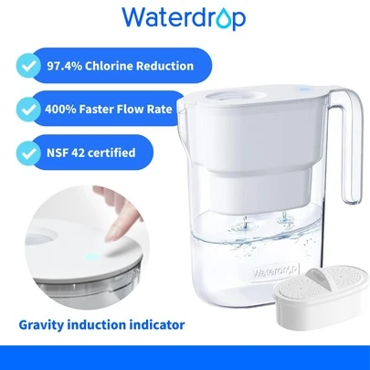 Waterdrop Lucid Water Filter Pitcher With 1*90-Day Filter, 3.5L, Reduces Fluoride, Chlorine And More, NSF Certified (Replacement Filter: WD-PF-01A Plus)