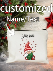 Floral Bow Canvas Bag, New Autumn Style. Custom Name DIY Makeup Clutch, Perfect Gift For Valentine, Mother's Day, Halloween & Christmas Travel - Beige - View 12