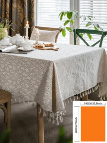 1 buc. Față de masă cu ciucuri, în stil pastoral francez, bej, cu imprimeu de crizanteme, husă de masă dreptunghiulară pentru măsuța de cafea, dulap TV, decor pentru casă