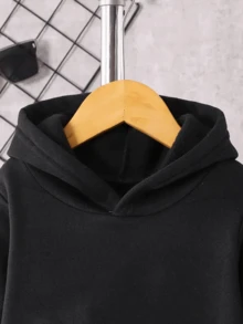 Set de 2 piezas Sudadera con capucha y pantalones de felpa con estampado gráfico informal para niño preadolescente, conjunto de otoño/invierno - Negro - Ver 7