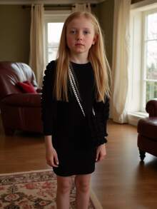 2pcs Girls Autumn/Winter Dress Set With Long Sleeve Dress & Crossbody Bag, Special Fabric Stitching, Soft & Comfortable, Fits Ages 8-12, Daily Wear