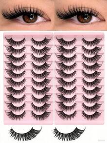 20 Pairs Lashes Cat Eye, D Curl, Artificial Mink Eyelashes Fluffy And Lively   Lengthen The Tail Of The Eye To Optimize The Shape The Eye, Suitable For Weddings, Halloween, Christmas, Easily Hold Different Holiday Makeup! - 貓精靈假睫毛 - 查看 2