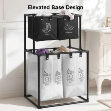 Senmeo Upgraded 2-Tier Divided Laundry Hamper - 4 Removable Canvas Bags (Wear-Resistant & Waterproof) - Easy To Assemble - Ideal For Storing Family Clothes, Bedding, Cotton Items - Laundry Basket & Toy Organizer - trắng - Xem 4