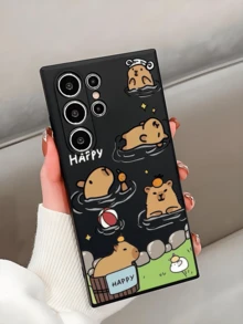 1 pièce Étui de téléphone noir antidérapant et anti-chute avec un capybara heureux nageant, compatible avec , Honor, Redmi, Galaxy et 12T/13T/14T - Noir - Voir 4