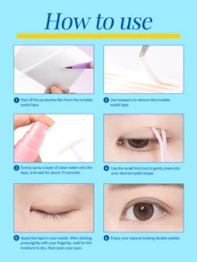 Mlen Diary Double Eyelid Tape , 100Pcs Fa Shaped Invisible Eyelid Tape With Tools, Waterproof Long-Lasting Eyelid Lifter Strips For Creating Double Eyelids In Drooping And Asymmetrical Eye Shapes,Cheap,Stocking Stuffers,Makeup,Makeup Tools,Cheap Stuff,Gifts,Gifts For Women,Christmas Gifts - 杏色 - 查看 4