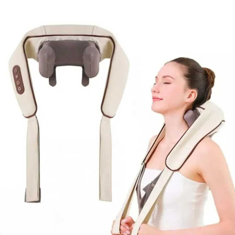 Rechargeable Neck Massager Electric Wireless Neck Shoulder Massage Machine Shiatsu Neck And Shoulder Massager With Heat - 米色 - 查看 1