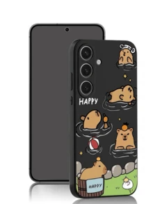 1 pièce Étui de téléphone noir antidérapant et anti-chute avec un capybara heureux nageant, compatible avec , Honor, Redmi, Galaxy et 12T/13T/14T - Noir - Voir 3