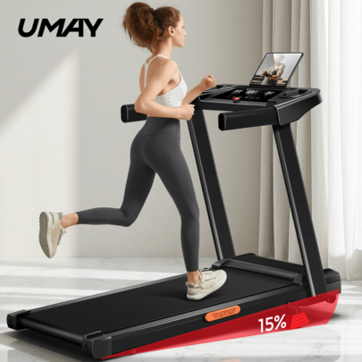 UMAY Tapis roulant 4 in 1 con inclinazione del 6%, tapis roulant portatili per la casa con maniglia, tapis roulant pieghevoli per casa e ufficio, capacità di peso di 300 libbre, tre touchscreen