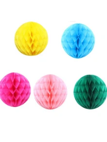 5pcs 6-Inch Paper Honeycomb Flower Balls, Decorative Paper Flower Pom Poms, Colorful Hanging Flower Balls, DIY Paper Craft, Suitable For Wedding, Party, Birthday, Gathering, Home Decor - Multicolor - View 10