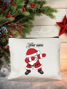 Floral Bow Canvas Bag, New Autumn Style. Custom Name DIY Makeup Clutch, Perfect Gift For Valentine, Mother's Day, Halloween & Christmas Travel - Beige - View 6