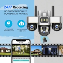 V380 1 PC Solar Camera Outdoor Wireless Three Lens PTZ Security Cameras Wireless 4G/WiFi Solar Powered And Built-In Battery CCTV Camera For Home Cameras Security Surveillance Night Vision Two Way Audio Motion Tracking PTZ Camera IP Camera