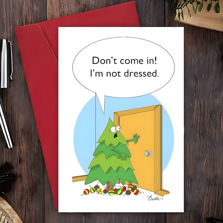 1pc Funny Christmas Greeting Card With Undressed Tree Shaped Merry Christmas Holiday Don't Come In For Friends - Multicolor - View 1