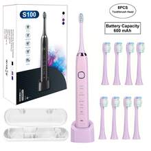 Electric Toothbrush Electric Toothbrush With 8 Brush Heads Wireless Rechargeable Toothbrush With Travel Case, 2-Min Smart Timer, 5 Modes, Portable Power Whitening Toothbrus