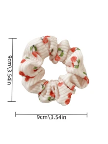 3/2pcs Autumn/Winter New Flocked Scrunchies, Cherry Blossom Sweet Hair Ties For Ponytail & Bun, Women Hair Accessories, Polyester ,Scrunchy Hair Ties