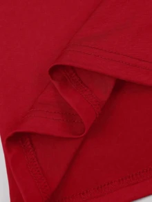 Camiseta casual de manga corta con cuello redondo y estampado de letras para mujer, top gráfico de mujer para verano - Rojo - Ver 6