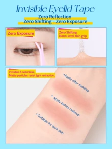 Mlen Diary Double Eyelid Tape , 108Pcs Parallel Shape Invisible Eyelid Tape With Tools, Waterproof Long-Lasting Eyelid Lifter Strips For Creating Double Eyelids In Drooping And Asymmetrical Eye Shapes - Apricot - View 2