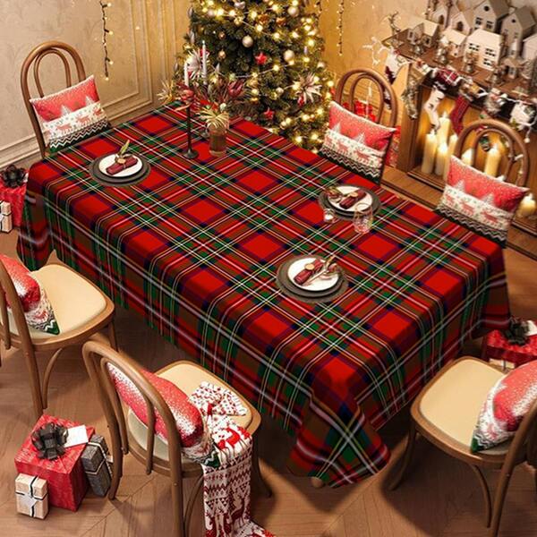 1/20 Pcs Christmas Tablecloth, Red And Green Plaid Print Design Tablecloth, 100% Polyester, Square Festive Table Cover, Modern And Simple Style, Machine-Made, Suitable For Home, Hotel, Restaurant, Party, Camping, Kitchen Decoration