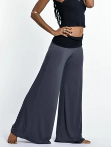 Women Fold Over Yoga Pants Low Rise Flare Leggings Stretchy Wide Leg Pants Lounge Sweatpants Streetwear - 深色水洗藍 - 查看 2