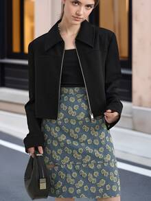 New Black Short Jacket For Women, Slim Fit, Minimalist, Versatile, Padded Shoulder Design, Short Cardigan - Black - View 4