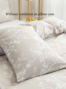 2/3 件/套枝叶花卉图案印花床上用品羽绒被套套装，无填充物，透气超柔软四季被套套装（1 件羽绒被套 + 1/2 件枕套，无枕芯），柔软双色双面设计床上用品套装，非常适合卧室、客房、宿舍，可机洗特大号双人床尺寸，背面学校床上用品拉绒超细纤维学生宿舍装饰，情人节、婚礼、女孩礼物 - 卡其色 - 查看 8