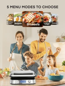 1600W Belgian Waffle Maker, Double Waffle Maker With LED Display, 5 Different Programmes, 7 Browning Controls, Countdown Timer, Audible Alerts, Stainless Steel (Silver) - UK Plug(220-240V) - View 7