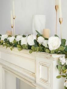 2/1 件，200 厘米/78.74 英寸，丝绸玫瑰藤蔓花环，人造花环，假玫瑰花环，适用于秋季装饰、母亲节、婚礼花桌、橱柜、桌面、房间装饰、家居装饰、楼梯装饰、情人节、圣诞节假植物 - 白色 - 查看 8