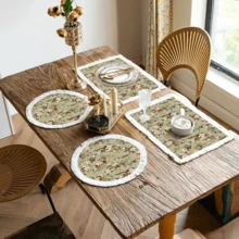 1 pieza Mantel individual con patrón floral de lino con flecos, tapete de mesa de comedor lavable, decoración del hogar, superficie de mesa, posavasos, tapete de cocina y comedor, decoración de fiesta interior y exterior, regalo ideal