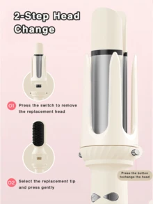 自动卷发器，卷发棒旋转，4 档可调节温度，快速自旋转造型，快速加热，28 毫米大波浪卷发，适合懒散的人，易于使用 - 美規A型插(110-127V) - 查看 2