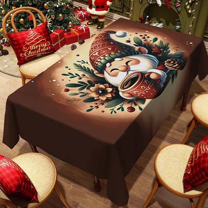 1/20 Pcs Christmas Tablecloth, Gnome Pattern Print Design Tablecloth, Polyester, Rectangular Tablecloth, Suitable For Home, Kitchen, Indoor/Outdoor Dining, Party Decoration, Merry Christmas