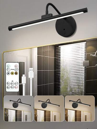 1PC LED Rechargeable Wall Light, Cabinet Wardrobe Light, Wireless LED Night Light, Gold/Black Wireless Charging Wall Light With Remote Control, USB Rechargeable Night Light, Painting Display Wall Light, Dressing Table Lighting Fixture, Suitable For Jewelry Display, Bedroom, Living Room, Art Room, Kitchen, Mirror, Bathroom (1800mAh)