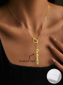 Customizable Heart-Shaped Letter Name Necklace With Pendant, Customizable Gold Stainless Steel Couple Necklace, Perfect Gift For Couples, Mothers, Friends, Classmates On Valentine's Day, Christmas, Halloween, Anniversary - Multicolor - View 1