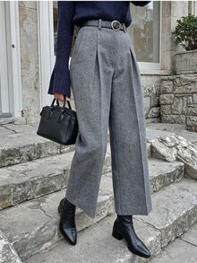 Standard Size Solid Color Zipper Pocket Pleated Decor Women Casual Wear, Autumn/Winter