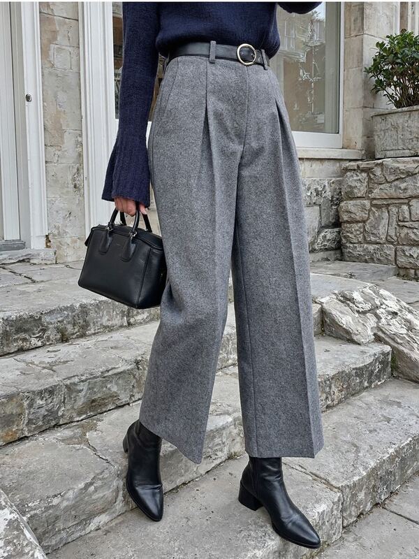 Tamanho padrão Cor sólida Bolso com Zíper Decoração Plissada Vestuário Casual Feminino, Outono/Inverno