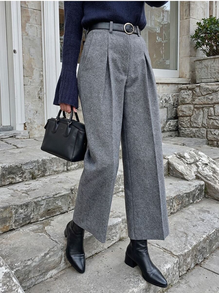 Standard Size Solid Color Zipper Pocket Pleated Decor Women Casual Wear, Autumn/Winter