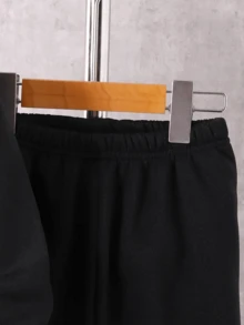 Set de 2 piezas Sudadera con capucha y pantalones de felpa con estampado gráfico informal para niño preadolescente, conjunto de otoño/invierno - Negro - Ver 6