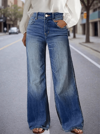 全新女式直筒阔腿舒适休闲可水洗弹力牛仔裤