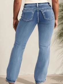 大码女式简约蓝色牛仔裤 - 高品质休闲裤，适合日常穿着 - 藍色 - 查看 2