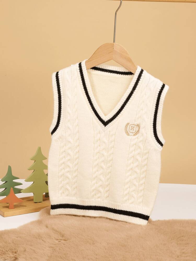 1 قطعة كنزة صوفية بدون أكمام للأطفال الرضع من الأولاد، مزينة بشعار ذهبي، كنزة صوفية كنزة جميلة للبنات الصغيرات، مناسبة للربيع والخريف - بيج - مشاهدة 1