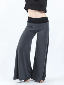 Women Fold Over Yoga Pants Low Rise Flare Leggings Stretchy Wide Leg Pants Lounge Sweatpants Streetwear - Xám - Xem 3