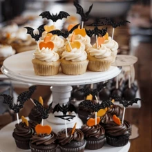 24 Pcs Halloween Cupcake Toppers, Halloween Bat Cake Decorations, Halloween Cupcake Decorations, Black Glitter Bat, Halloween Cupcake Picks For Halloween Theme Party, Bat Birthday For Halloween,Christmas Event & Party Supplies