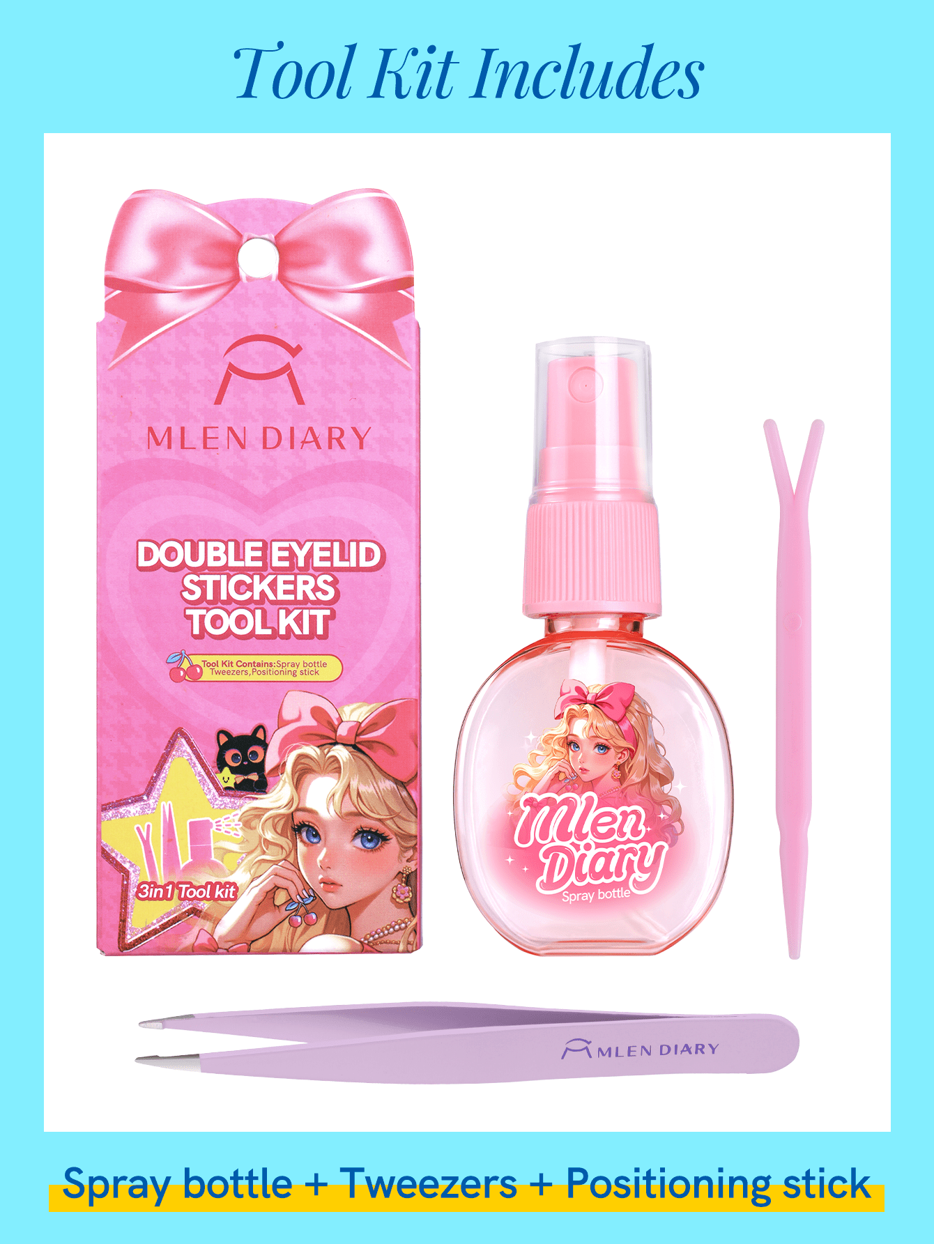 Mlen Diary Double Eyelid Tape , 192Pcs Versatile Shape Invisible Eyelid Tape With Tools, Waterproof Long-Lasting Eyelid Lifter Strips For Creating Double Eyelids In Drooping And Asymmetrical Eye Shapes - 杏色 - 查看 6
