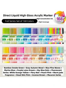 GuangNa Set mit 12 Farben, insgesamt 168 Farben hochglänzende dreidimensionale Acrylstifte mit fester Spitze, Studentenkunst Zeichnen und Kritzeln Notizbuch Stifte, 1,0 mm Gelschreiber mit 3D-Effekt, großvolumiges nicht saugfähiges Papier, Mehrfarbige Zeichenstifte und Markierstifte für Schlüsselpunkte, können für DIY auf verschiedenen Materialien wie Stein, Glas, Kunststoff, Holz und Papier verwendet werden