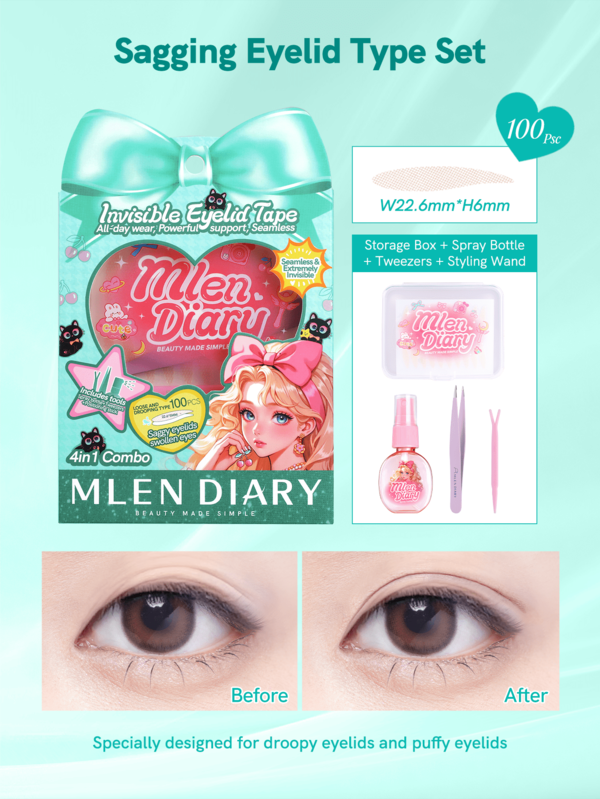  Mlen Diary Double Eyelid Tape , 100Pcs Drooping Shape Invisible Eyelid Tape With Tools, Waterproof Long-Lasting Eyelid Lifter Strips For Creating Double Eyelids In Drooping And Asymmetrical Eye Shapes,Cheap,Stocking Stuffers,Makeup,Makeup Tools,Cheap Stuff,Gifts,Gifts For Women,Christmas Gifts