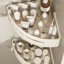 Estante de Armazenamento Elevada para Banheiro, Cesta Triangular Montada na Parede Sem Perfurações, Prateleira Triangular para Banheiro, Prateleira de Armazenamento de Canto para Banheiro