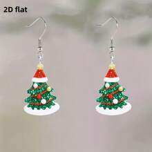 2D Flat Christmas Tree Earrings: Sparkly Xmas Tree Element For Holiday Parties, Festive Outfits. Ideal Gift For Christmas Lovers, Women & Girls Into Cute Seasonal Jewelry
