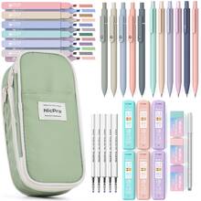 Nicpro 39 Pcs Aesthetic School Supplies With Big Capacity Pen Case, 12 Colors Chisel Tip Cute Highlighters, 5 Quick Dry Retractable Black Ink Pens, 6 Pastel Mechanical Pencil 0.5 & 0.7 Mm