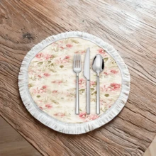 1 pieza Mantel individual con patrón floral de lino con flecos, tapete de mesa de comedor lavable, decoración del hogar, superficie de mesa, posavasos, tapete de cocina y comedor, decoración de fiesta interior y exterior, regalo ideal