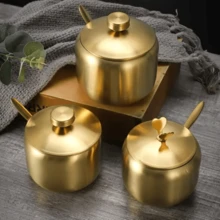 Stainless Steel Spice Jar Set With Spoons - 金色 - 查看 4