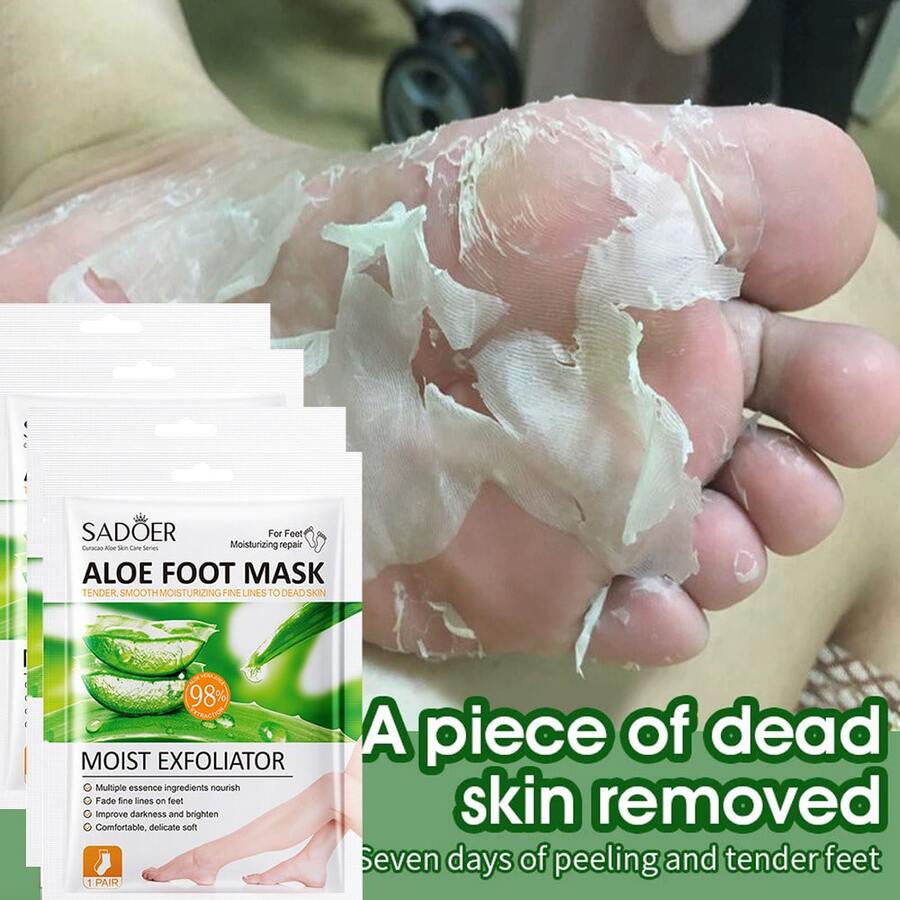 4pcs Foot Exfoliating Mask | Dermatologically Tested, Repairs And Exfoliates Heels, Dry And Dead Skin For Soft Feet | Exfoliating Foot Exfoliating Mask For Chapped Feet | Aloe Vera - trắng - Xem 1